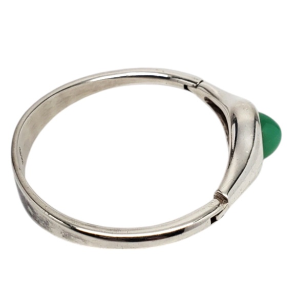 Sterling Silver Green Chrysoprase Gemstone Hinged Bangle Bracelet #20645 - Picture 2 of 10